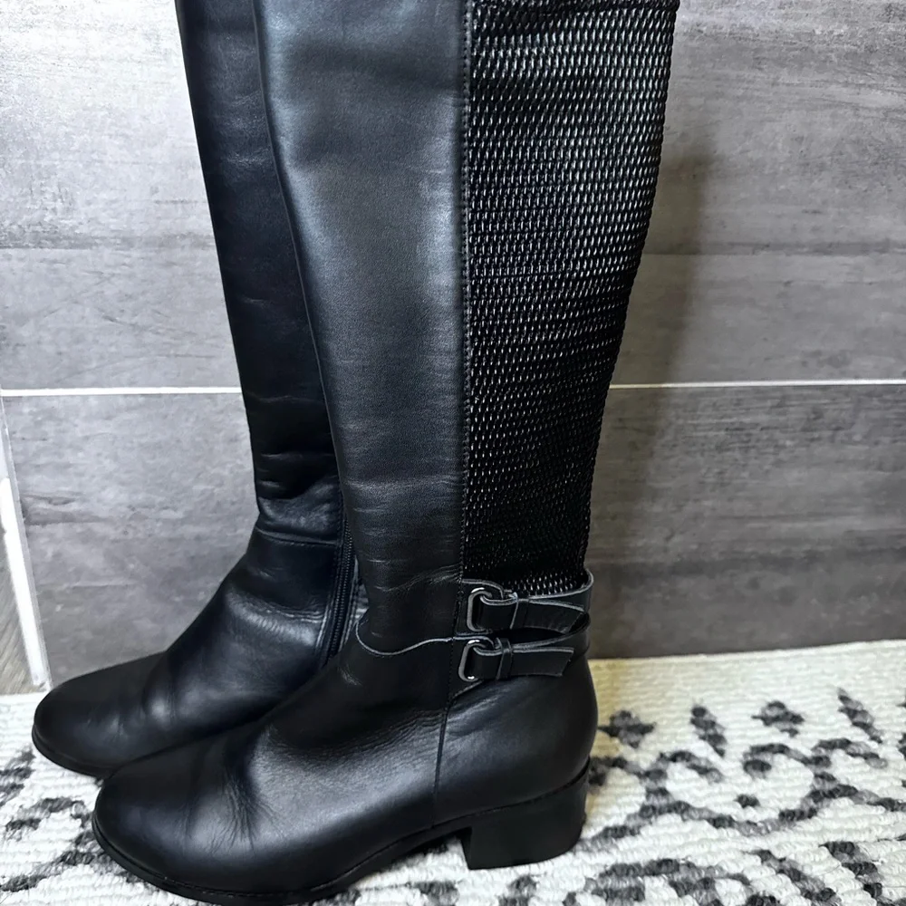 Blondo Black Over-the-Knee Leather Boots with Buckle Trim - Picture 2 of 11